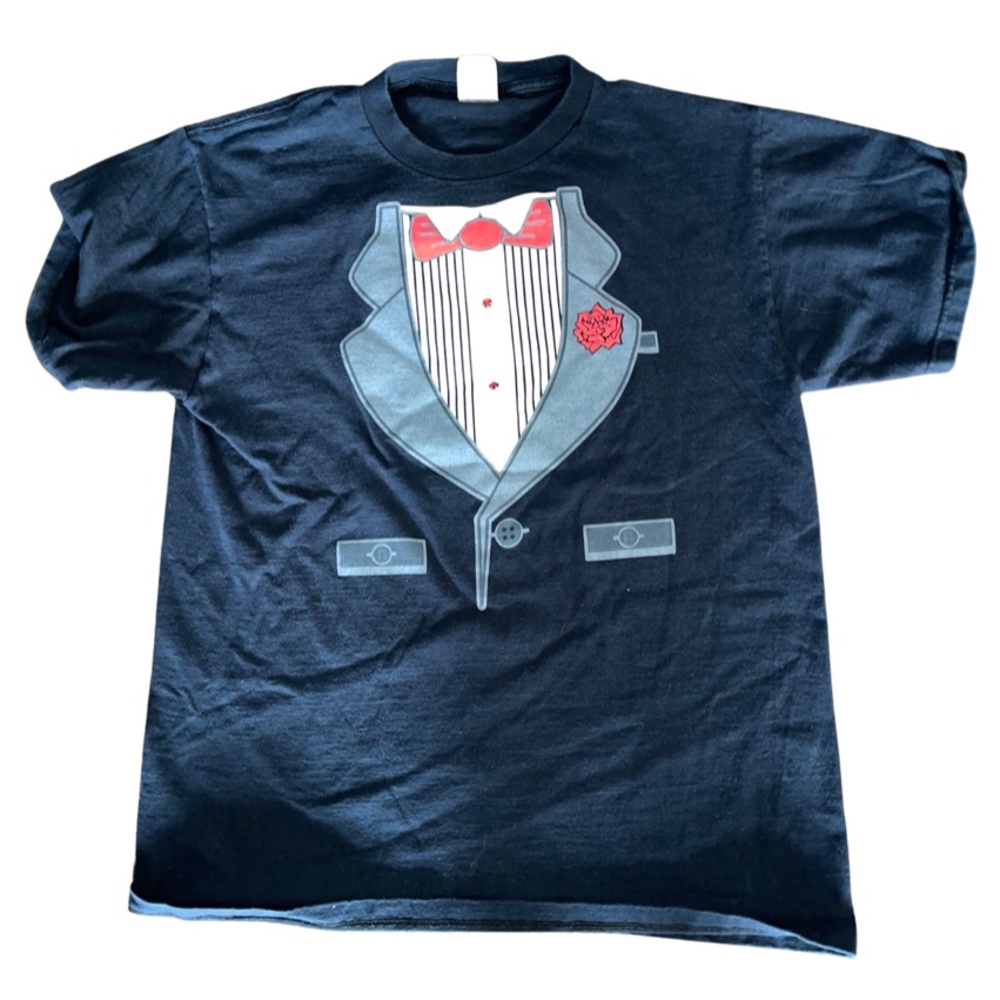 Vintage Tuxedo T-shirt: Fancy Classy: White Trash Bash: Ruby Buttons: Large